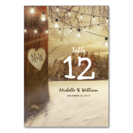 Luces de árbol de invierno rústico números de mesa