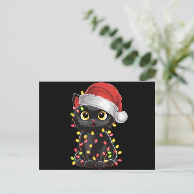 Luces de árbol de Navidad de gato negro divertido  (Anverso de pie)