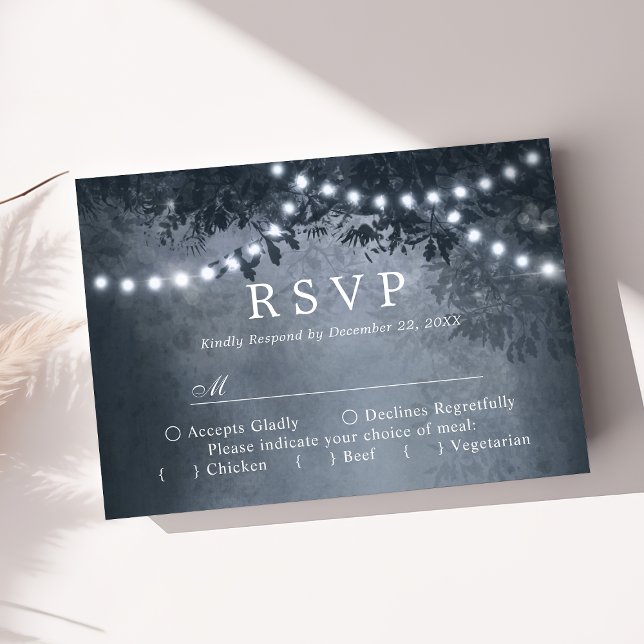 Luces de árbol rústicas azul marino RSVP de boda (Subido por el creador)
