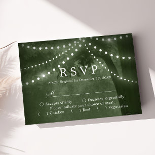 Luces de árbol rústico verde RSVP de boda