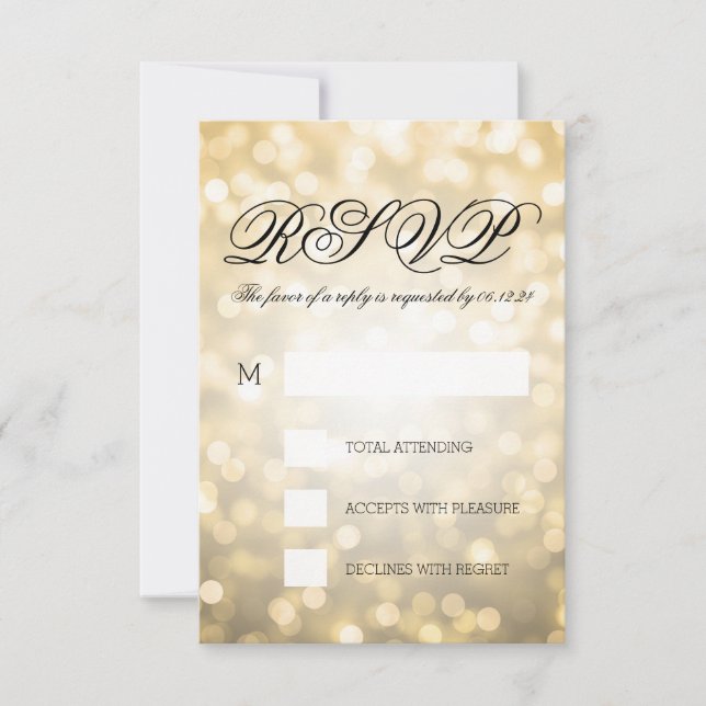 Luces de Bokeh de Oro Elegante Boda RSVP (Anverso)