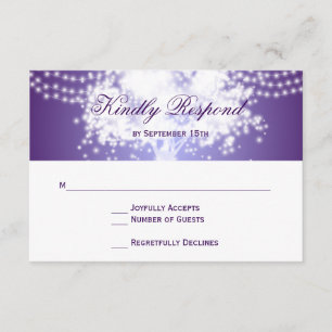 Luces de cadena de árbol púrpura Boda Tarjetas RSV
