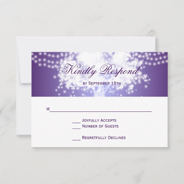 Luces de cadena de árbol púrpura Boda Tarjetas RSV (Anverso)