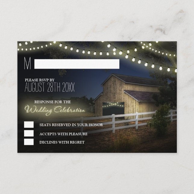 Luces de Cadena de Granja Tarjetas de RSVP de Boda (Anverso)