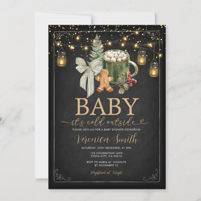 Luces de Cadena de Invitación de Baby Shower con T (Anverso)