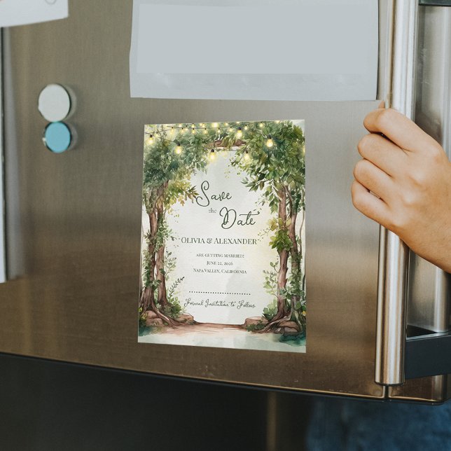 Luces de Cadena del Jardín Encantado Guarde la Fec (Enchanted Garden String Lights Save the Date Magnet | Rustic Outdoor Wedding Magnetic Announcement)