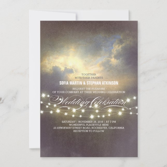 luces de cadena dramática invitación a la boda (Anverso)