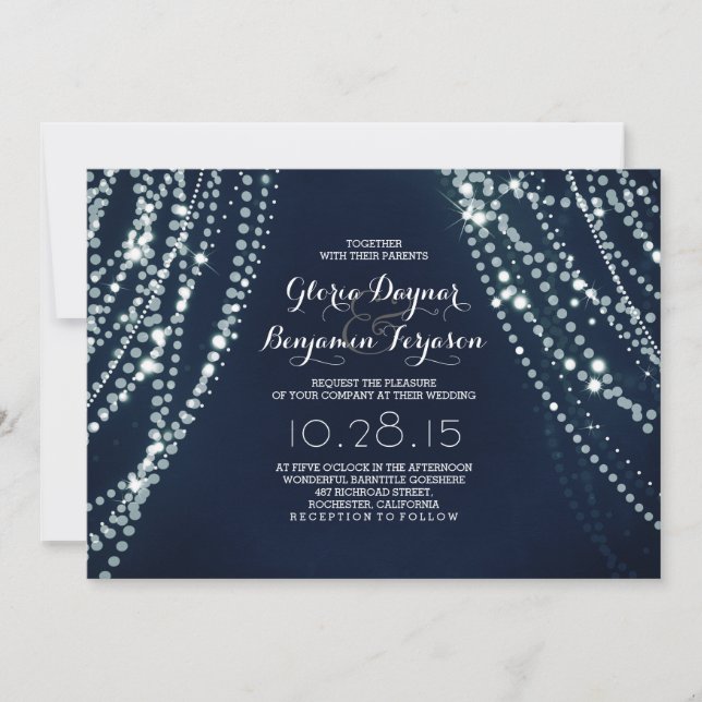 Luces de cadena Fondo Invitación a la boda románti (Anverso)