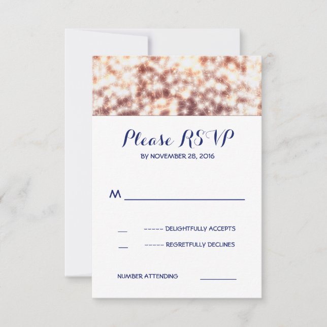 Luces de cadena glitz tarjetas RSVP de boda (Anverso)