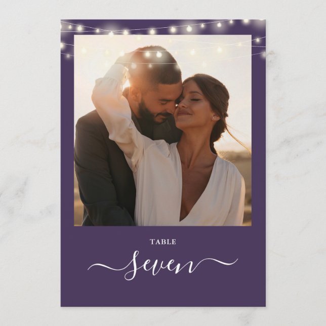 Luces de Cadena Moradas Foto Número de Mesa (Anverso)