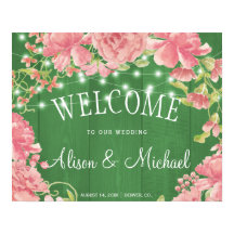 Luces de cadena peonías señal de bienvenida de bod