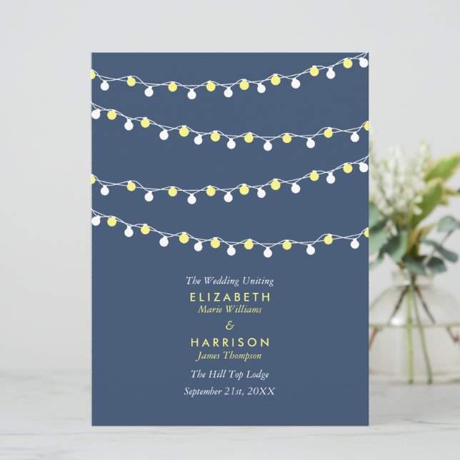 Luces de Cadena, Programa de Boda Amarillo y Blanc (Anverso de pie)