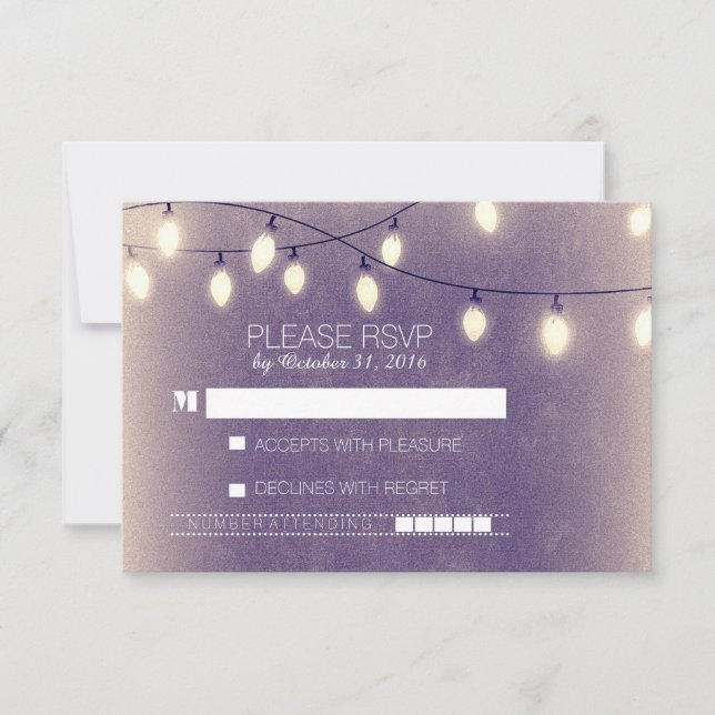 luces de cadena tarjetas RSVP de boda modernas (Anverso)