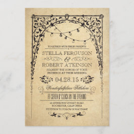 luces de cadena vintage e invitaciones de boda