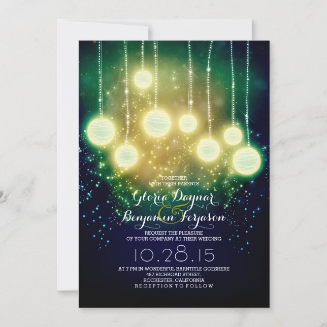 luces de cadena y lámparas de araña invitaciones d (Anverso)