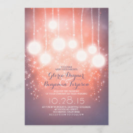 luces de cadena y linternas invitación a boda rosa