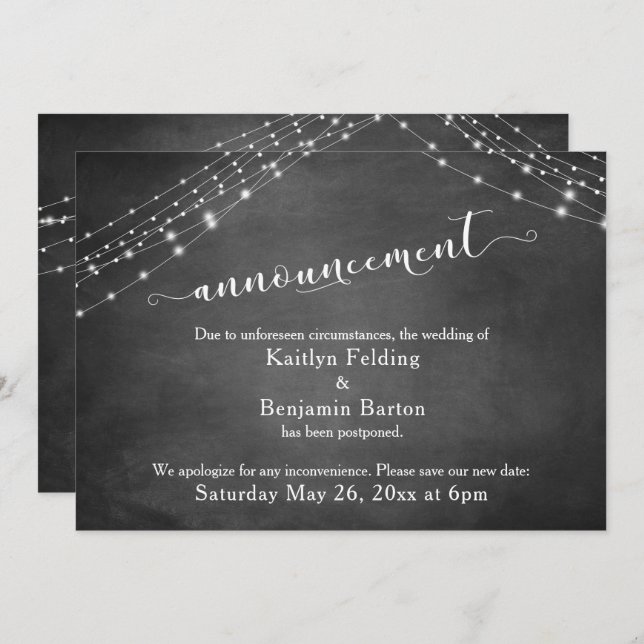 Luces de Chalkboard Invitación Boda pospuesta (Anverso / Reverso)