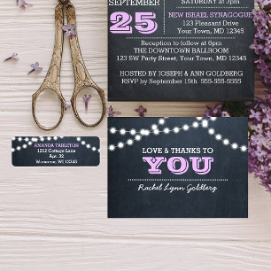 Luces de Chalkboard Lilac Bat Mitzvah Gracias Nota