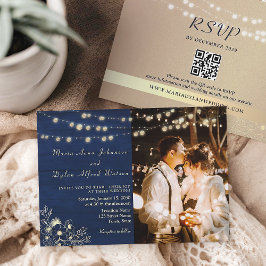 Luces de Cuerda Azules de Boda Invitación QR