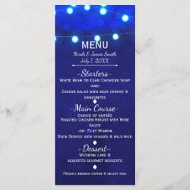 Luces de Cuerda Azules Rústicas Menú de Boda Elega