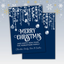 Luces de Cuerda Blancas y Azules Tarjeta de Navida