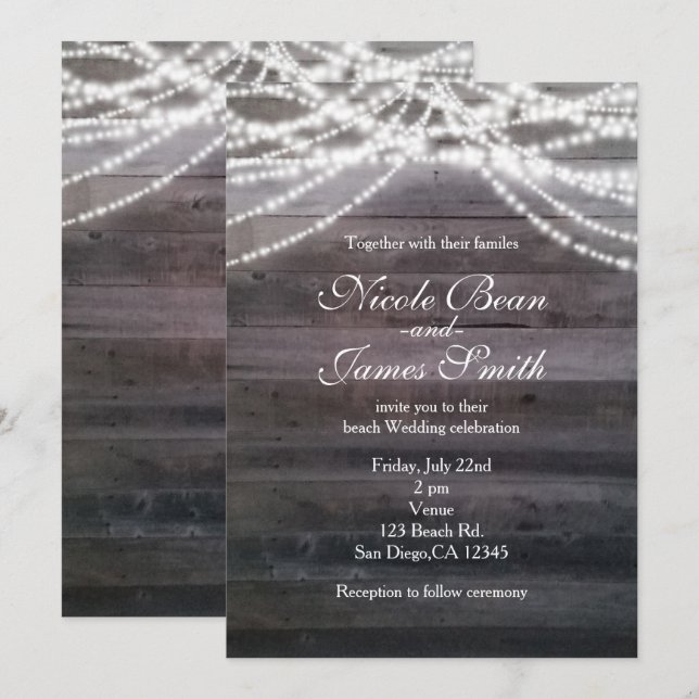 Luces de cuerda blancas y invitaciones de boda de  (Anverso / Reverso)