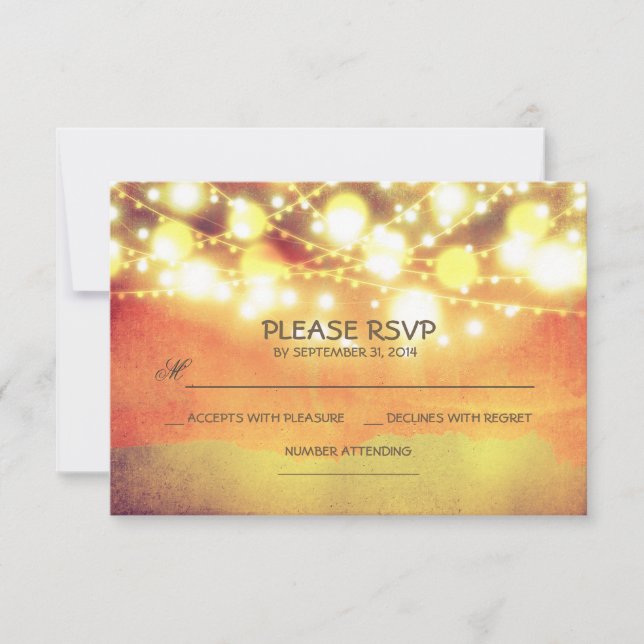 luces de cuerda brillan boda rústica RSVP (Anverso)