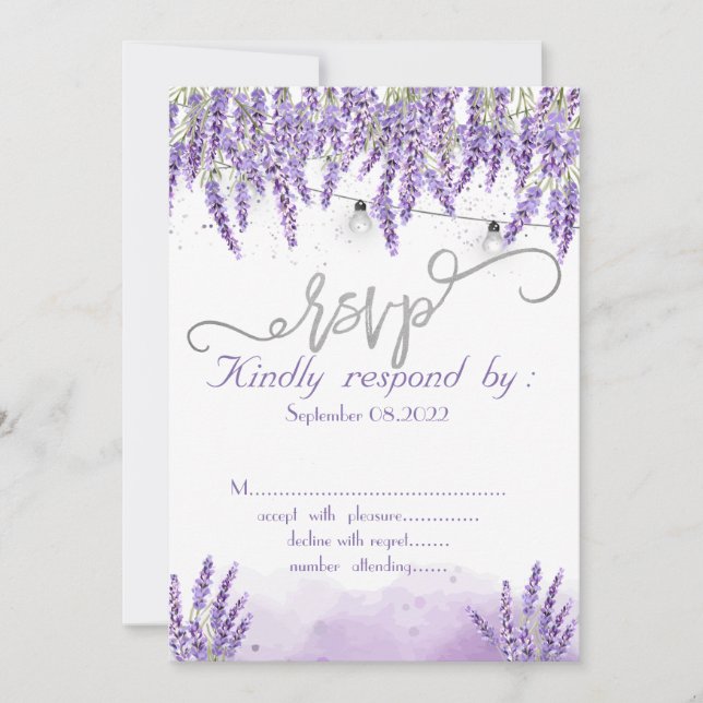 Luces de Cuerda de Aquarela Lavanda Invitación (Anverso)