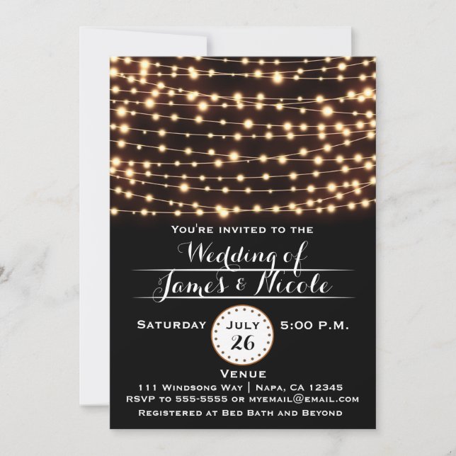 Luces de Cuerda de Brillo Ámbar Invitación de Boda (Anverso)