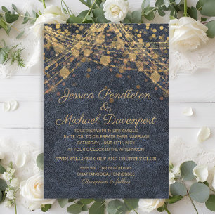 Luces de Cuerda Doradas Rústicas con Invitación de