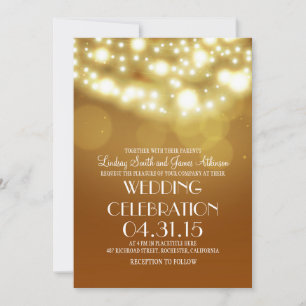 Luces de cuerda invitaciones de boda elegantes ama