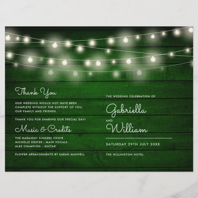 Luces de Cuerda Programa de Boda de Madera Verde R (Anverso)
