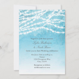Luces de Cuerda Rústicas Invitación de Boda Azul