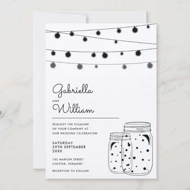 Luces de Cuerda Rústicas Invitación de Boda en Fra (Anverso)
