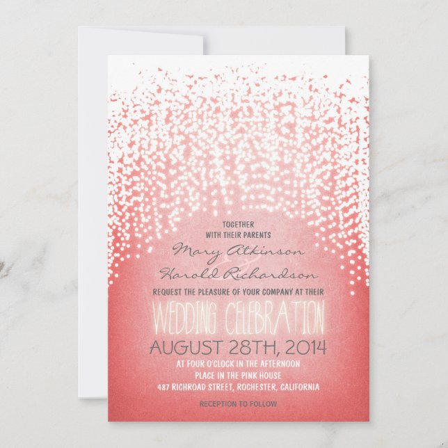 luces de cuerda rústicas invitaciones de boda rosa (Anverso)
