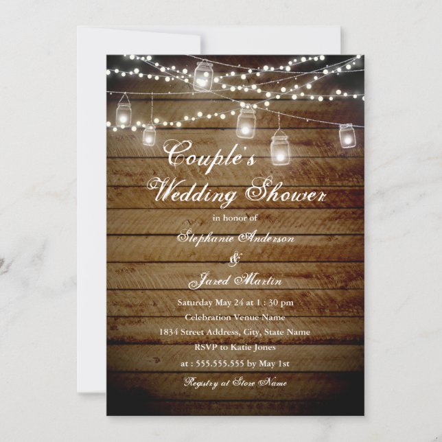 Luces de Cuerda Tarjeta de Boda para Parejas Rústi (Anverso)