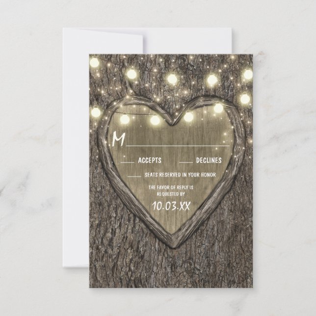 Luces de cuerda + Tarjetas RSVP de boda de roble (Anverso)