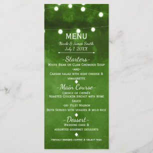 Luces de Cuerda Verdes Rústicas Menú de Boda Elega