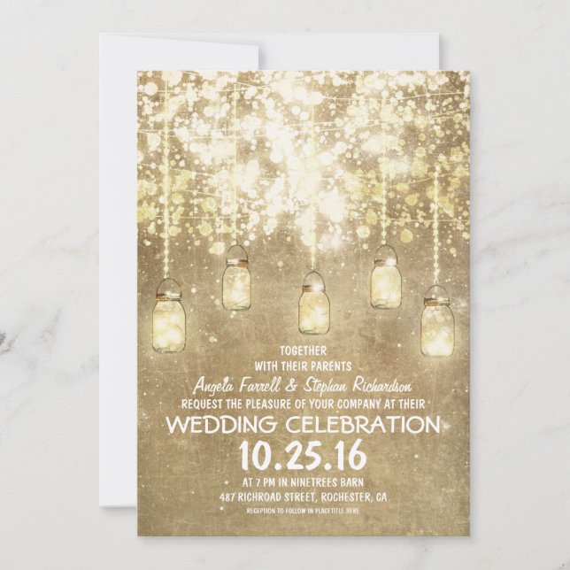 Luces de cuerdas brillantes invitaciones a la boda (Anverso)