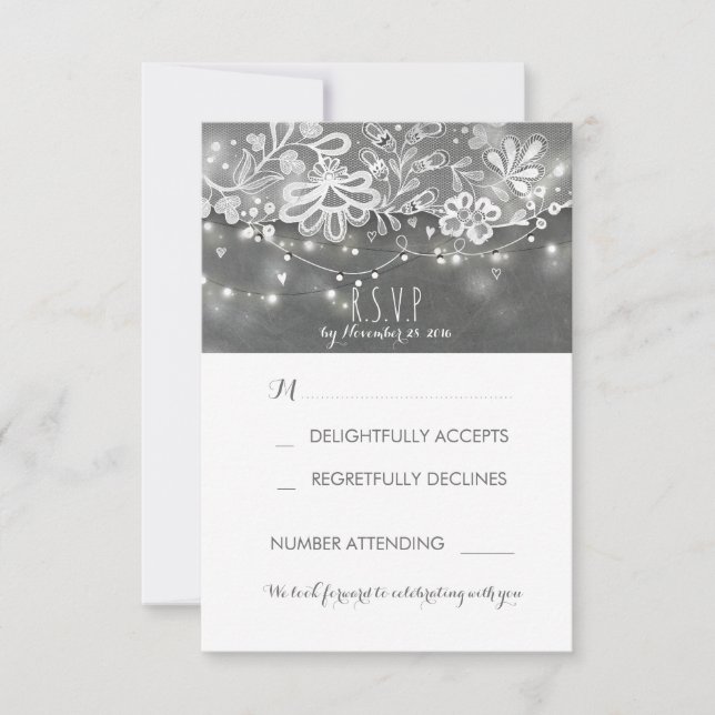 Luces de Cuerdas Tarjeta de RSVP de Boda de Tiza E (Anverso)