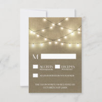 Luces de cuerdas + Tarjetas RSVP de boda de Burlap