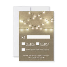 Luces de cuerdas + Tarjetas RSVP de boda de Burlap