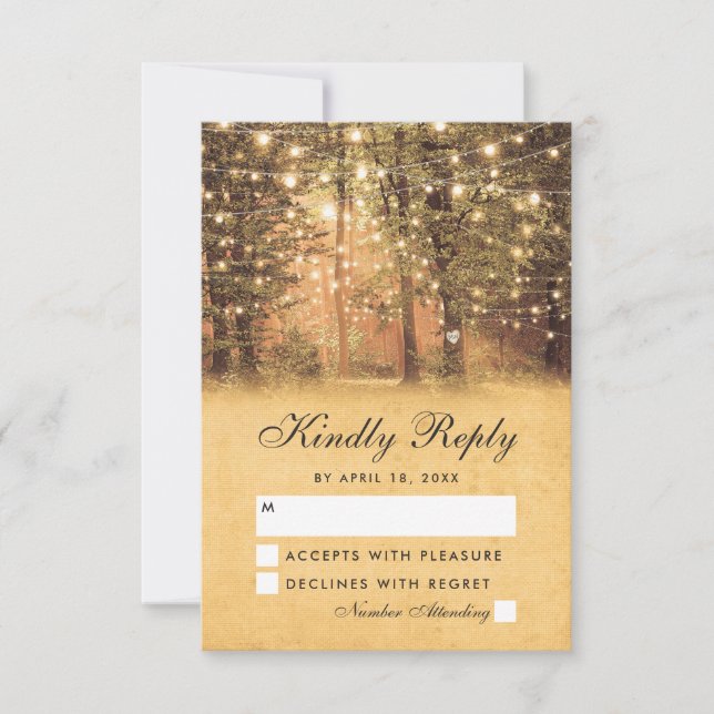 Luces de Cuerdas Vintage Árbol Rústico Boda RSVP (Anverso)