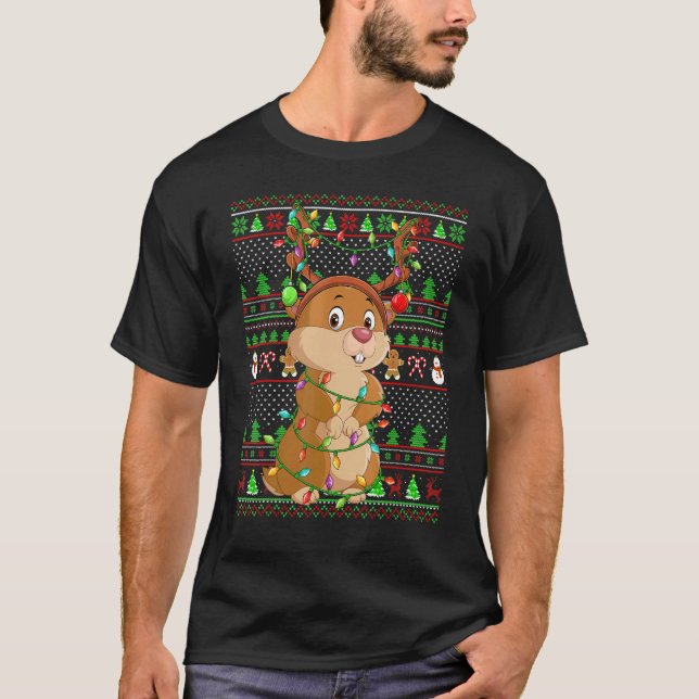 Luces de estilo de suéter feo de Navidad Gopher Na (Anverso)
