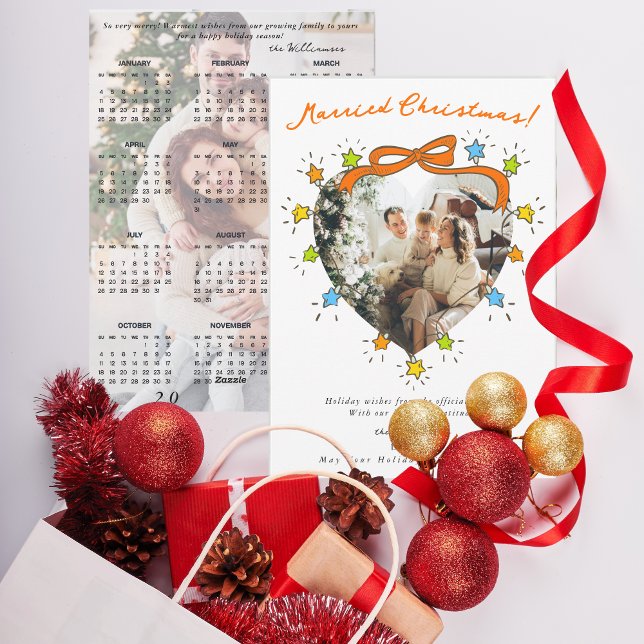 Luces de estrella de foto caprichosa de Navidad ca (Married Christmas Whimsical 2 Photo 2026 Calendar Holiday Card)