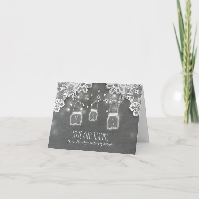 Luces de frasco de albañil rústicas y tarjetas de  (Anverso)