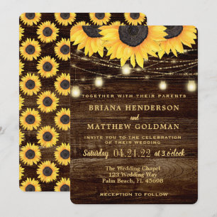 Luces de frasco de Mason de girasoles Invitación d