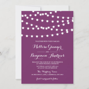 Luces de hadas blancas   Invitación a la boda púrp