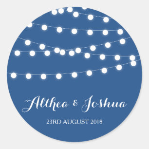 Luces de hadas blancas   Pegatinas de la boda azul