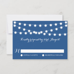 Luces de hadas blancas   Tarjeta RSVP de boda azul